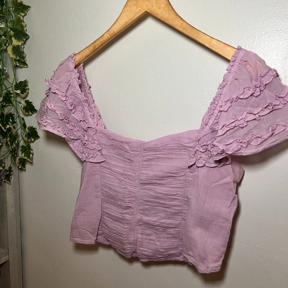 Free People Lilac Smocked Ruffle Crop Top Medium 100% Cotton